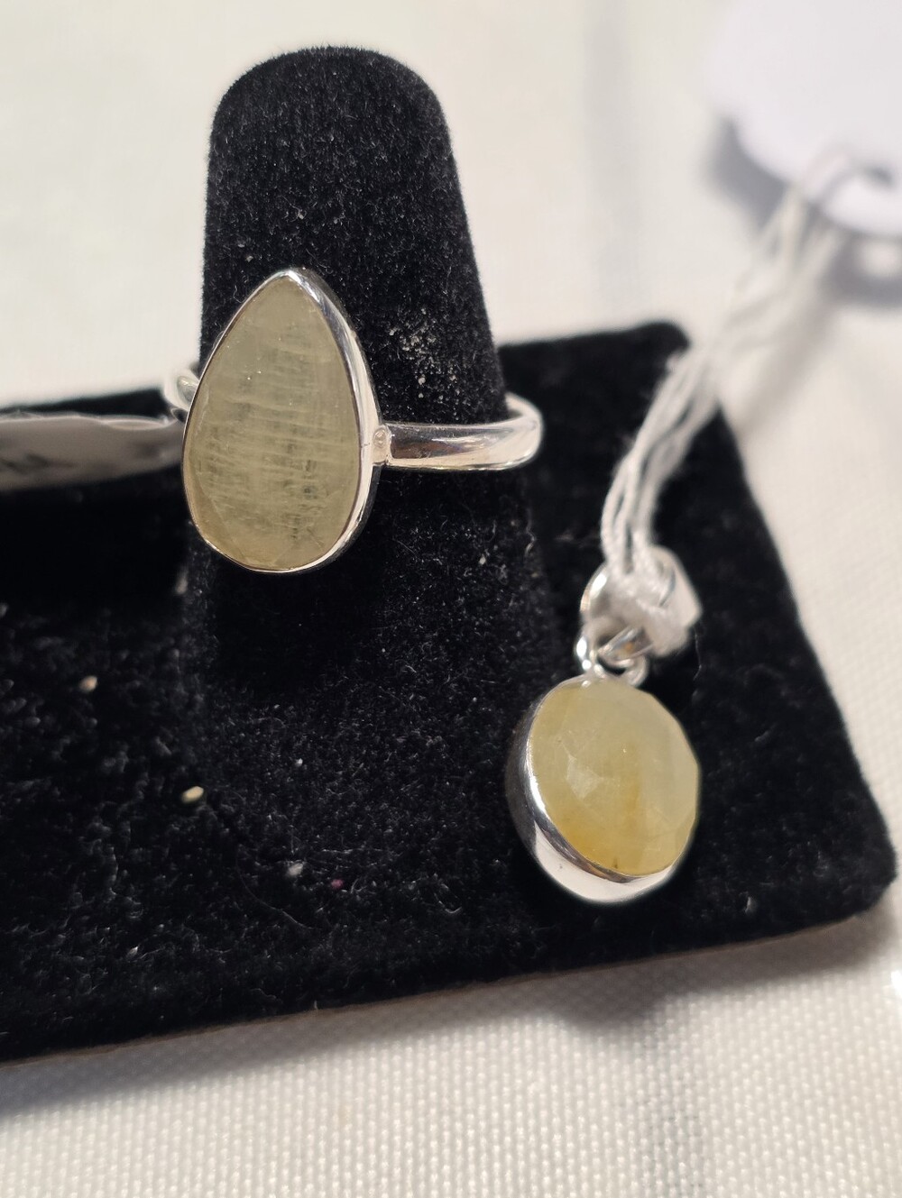 Sterling Silver 925 Lemonade Mixed Sapphire Teardrop Gemstone Ring and Pendant